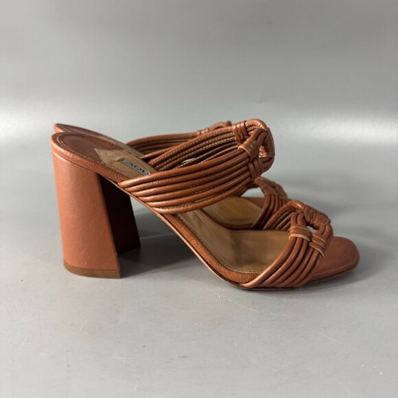 Aquazzura Brown Leather Blocked Heel Slides, Size 36 - Picture 2 of 12